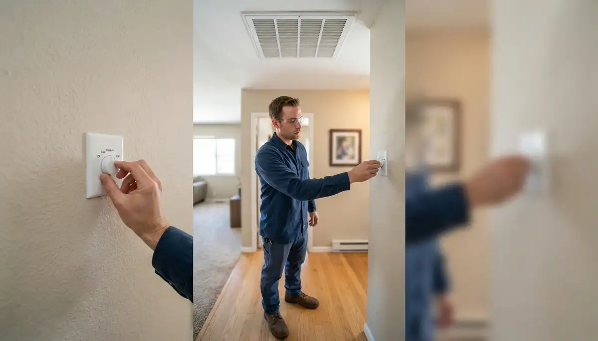 Electrician verifies whole-house fan wall speed control in a Mountain View, CA home