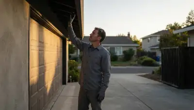 Electrician assesses garage eave and driveway coverage for security light installation in Mountain View, CA