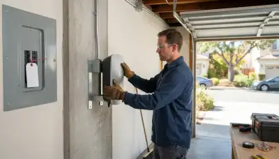 Electrician installing a Level 2 EV charger in a Mountain View, CA garage