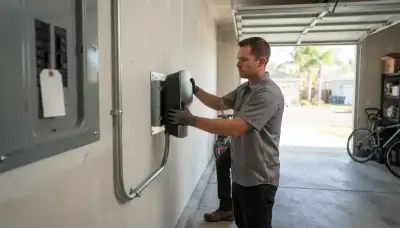 Electrician installing a wall-mounted EV charger with conduit and dedicated circuit in a Mountain View, CA garage