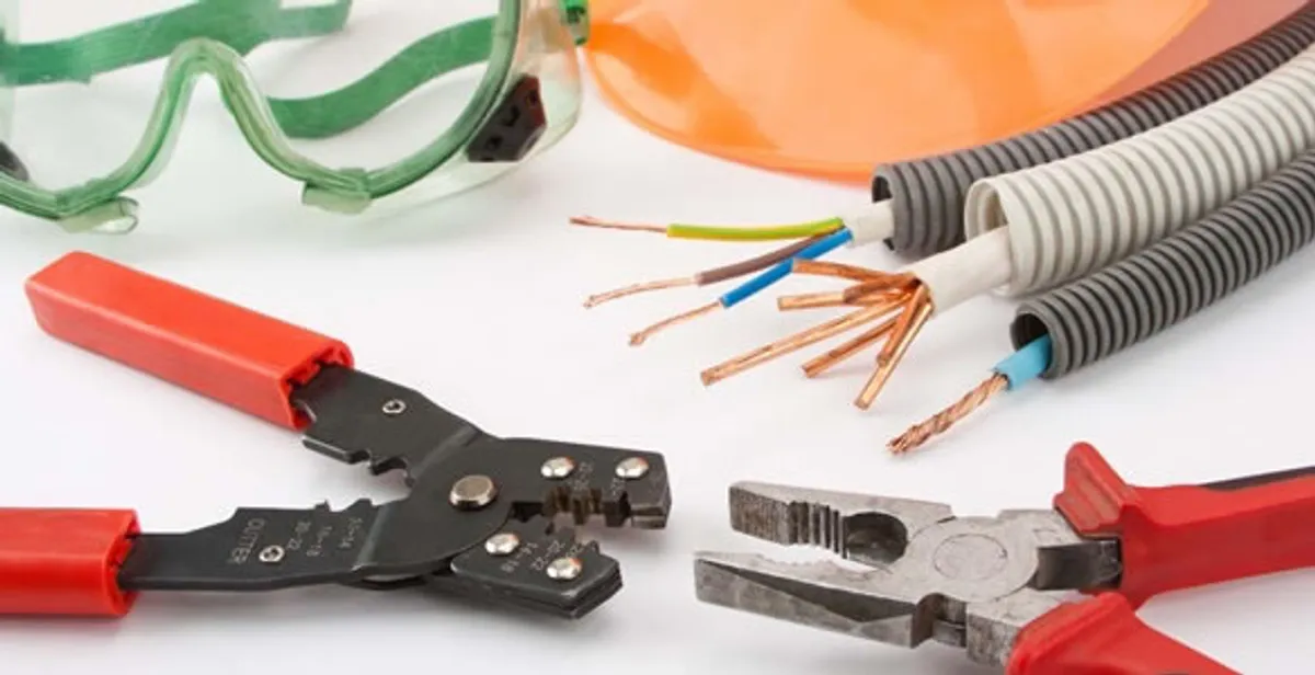 Electrical wiring repair with professional tools and safety equipment in Menlo Park, CA