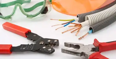 Electrical wiring repair with professional tools and safety equipment in Menlo Park, CA