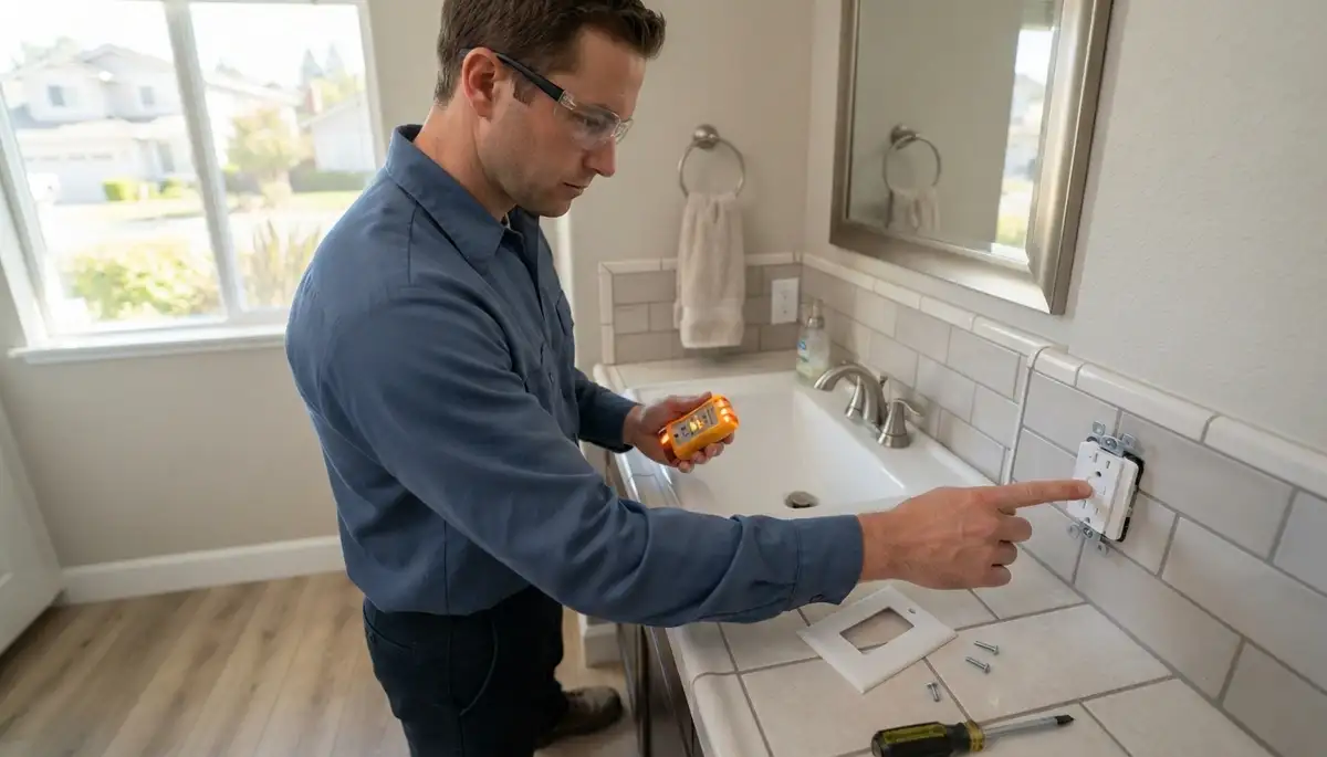 GFCI outlet providing ground-fault protection near a sink in Mountain View, CA