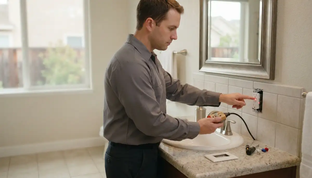 Electrician installing a GFCI outlet for wet areas in Mountain View, CA
