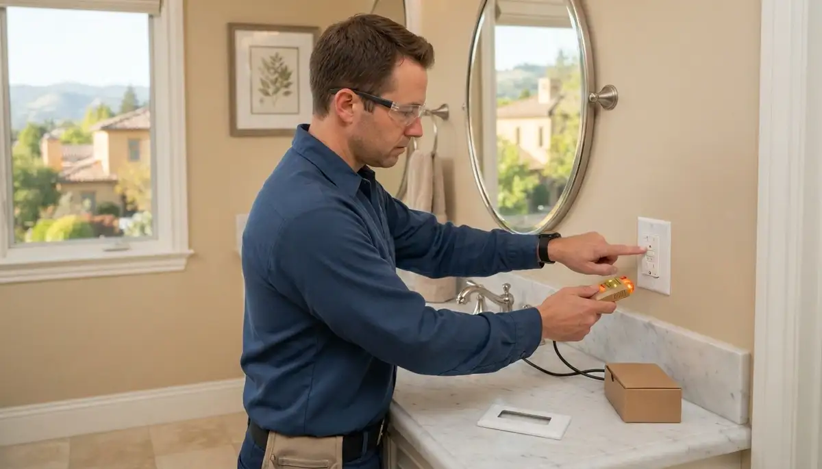 GFCI outlet installation in a Los Altos Hills, CA bathroom by a licensed electrician