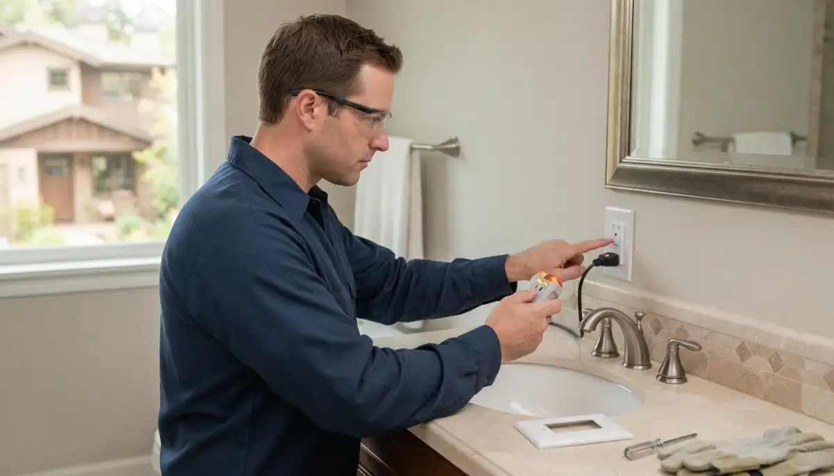 GFCI outlet protection near a bathroom sink installed by a Mountain View, CA electrician
