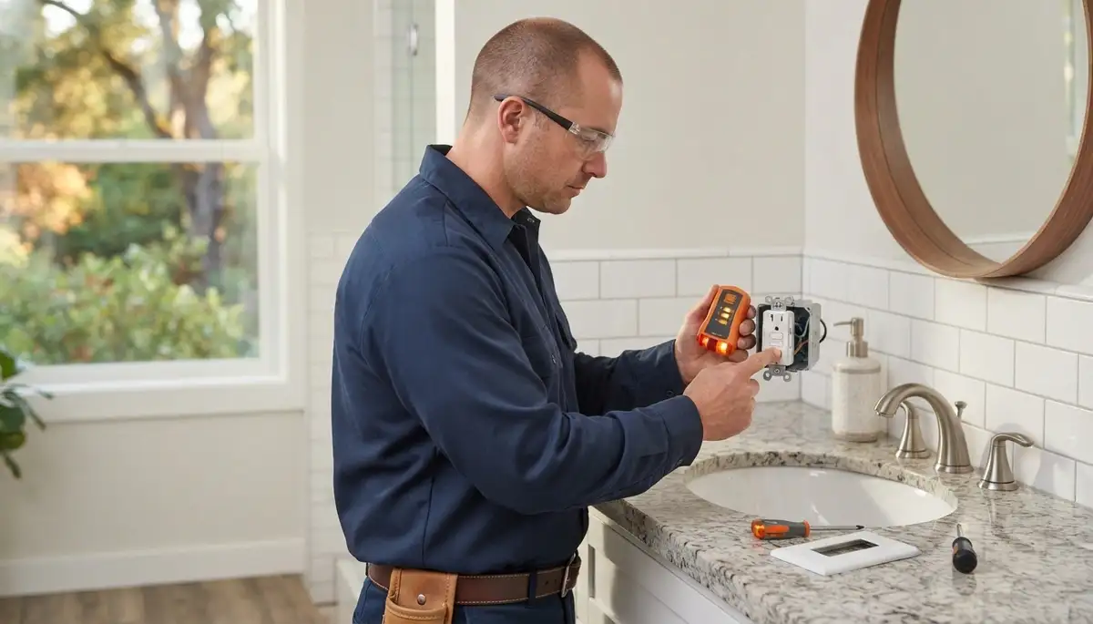 GFCI outlet providing ground-fault protection near a sink in a Mountain View, CA home