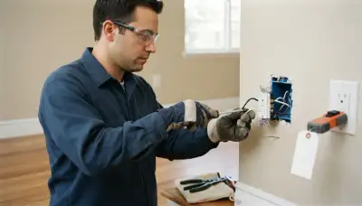 Electrician installing a GFCI outlet with test and reset buttons in a Mountain View, CA home