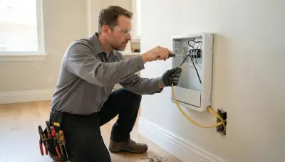 Electrician connects dedicated circuit wiring to a wall-mounted heater in Mountain View, CA