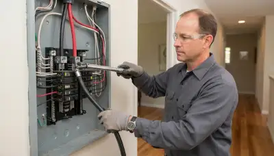 Electrician torques feeder conductors and bonds neutral and ground bars in a Mountain View, CA load center