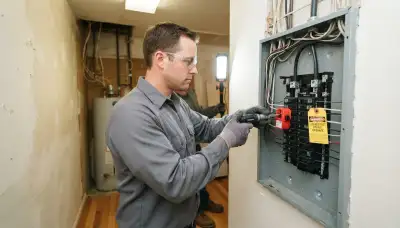 Electrician installing a new load center during a panel upgrade in a Mountain View, CA home