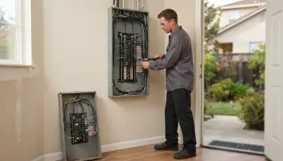 Electrician upgrading an older home's electrical panel to 200 amps in Mountain View, CA