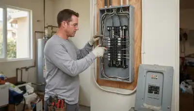 Electrician upgrading an older home's electrical panel in Mountain View, CA for safer modern power needs