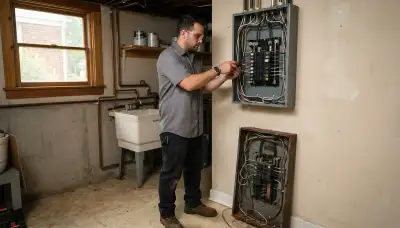 Electrician upgrading an older home's electrical panel in Mountain View, CA