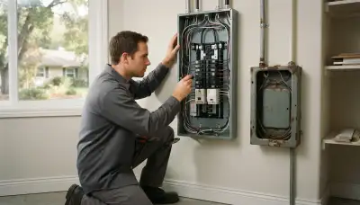 Electrician upgrading an older home's electrical panel in Portola Valley, CA