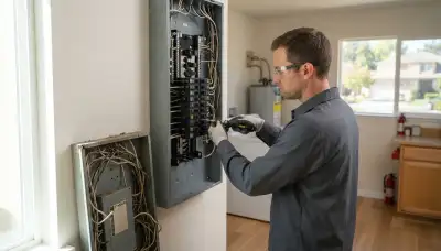 Electrician upgrading an older home's electrical panel in Mountain View, CA