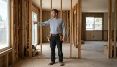 Electrician in unfinished Mountain View, CA room planning circuit layout before installation