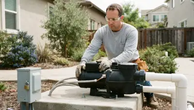 Electrician installs and bonds a pool pump with flexible conduit in Mountain View, CA