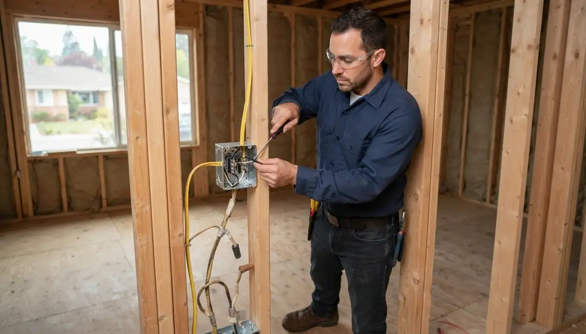 Electrician adding copper wiring and new circuits in a Los Altos, CA home