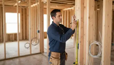 Electrician marking outlet heights and circuit runs for new construction wiring in Mountain View, CA