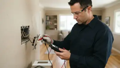 Electrician tests a wall switch with a multimeter during fault diagnosis in Mountain View, CA