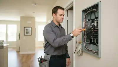 Licensed electrician tests circuits in an open electrical panel during a whole-home assessment in Mountain View, CA